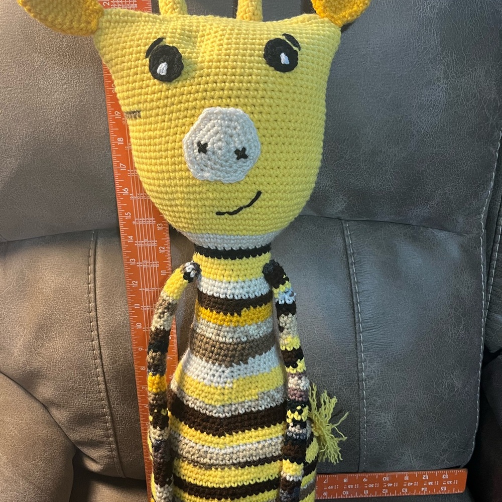 Handmade Crochet Yellow Striped Giraffe Plush Toy